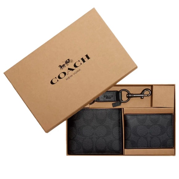 Coach Boxed 3 In 1 Men’s Wallet Gift Set In Signature Canvas - Picture 1 of 5